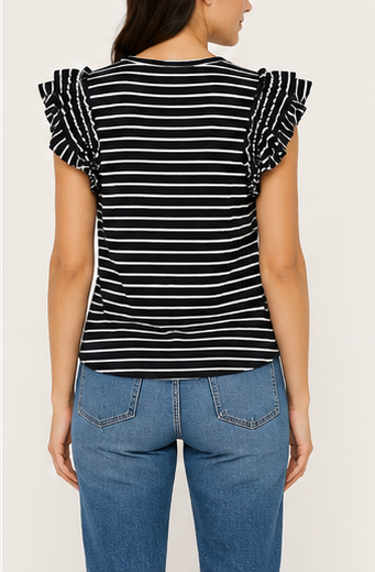 Blusa de Rayas con Olanes en los Hombros