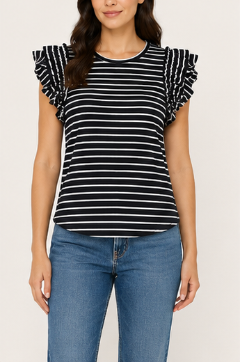 Blusa de Rayas con Olanes en los Hombros