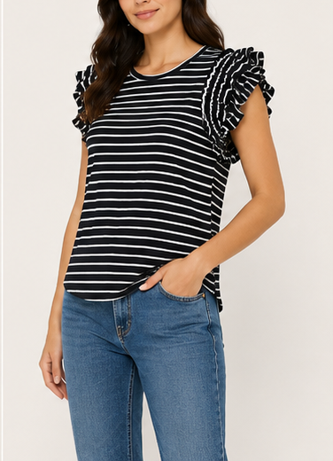 Blusa de Rayas con Olanes en los Hombros