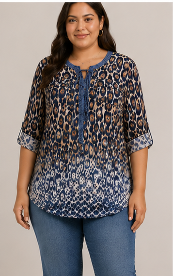 Blusa Estampada Animal Print con Detalles Azules