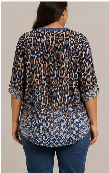 Blusa Estampada Animal Print con Detalles Azules