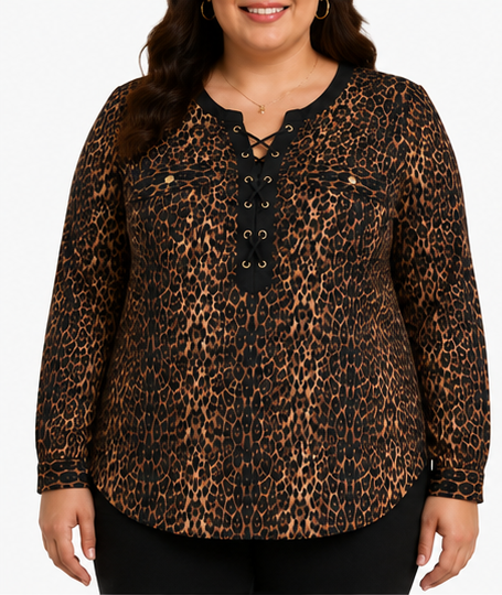 Blusa animal print con detalle de cordón