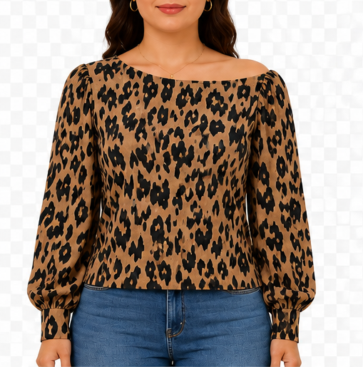 Blusa Estampado Animal Print de Manga Larga
