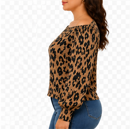 Blusa Estampado Animal Print de Manga Larga