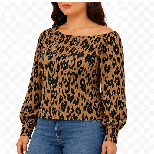 Blusa Estampado Animal Print de Manga Larga