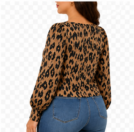 Blusa Estampado Animal Print de Manga Larga