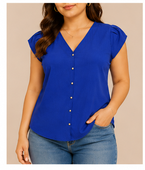 Blusa Lisa con Escote en V para Mujer