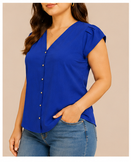 Blusa Lisa con Escote en V para Mujer