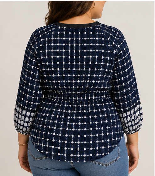 Blusa Estampada Azul con Blanco