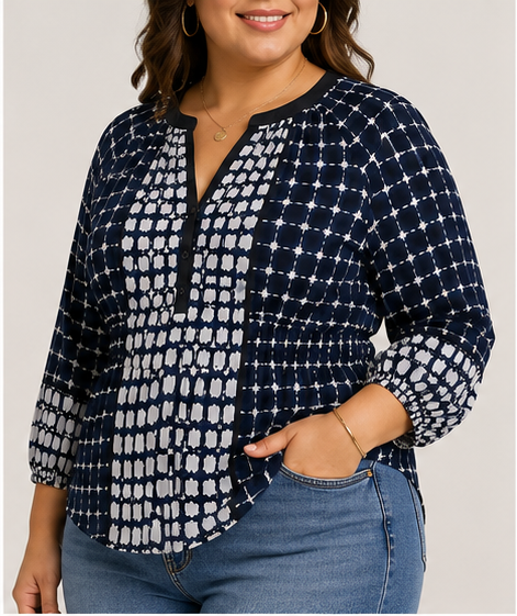 Blusa Estampada Azul con Blanco