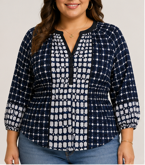 Blusa Estampada Azul con Blanco