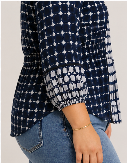 Blusa Estampada Azul con Blanco