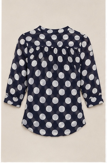 Blusa Azul Marino de Lunares con Escote en V