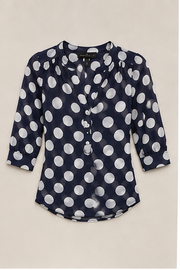 Blusa Azul Marino de Lunares con Escote en V