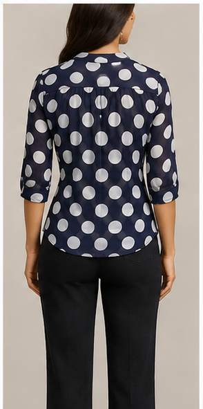 Blusa Azul Marino de Lunares con Escote en V