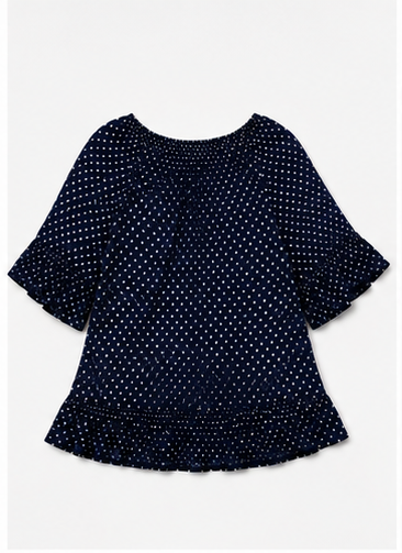 Blusa Azul Marino de Lunares con Volantes