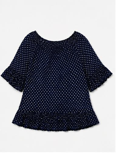 Blusa Azul Marino de Lunares con Volantes