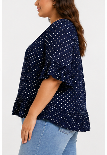 Blusa Azul Marino de Lunares con Volantes