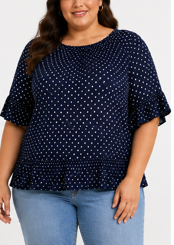 Blusa Azul Marino de Lunares con Volantes