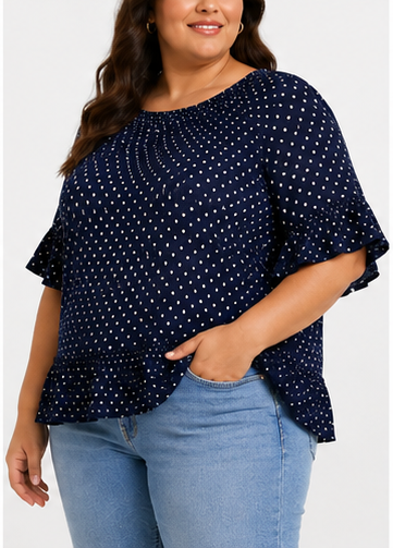 Blusa Azul Marino de Lunares con Volantes