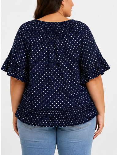 Blusa Azul Marino de Lunares con Volantes