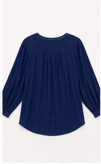 Blusa Azul Marino con Escote en V y Detalles