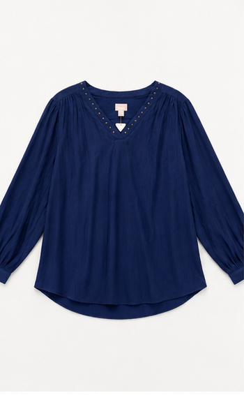 Blusa Azul Marino con Escote en V y Detalles