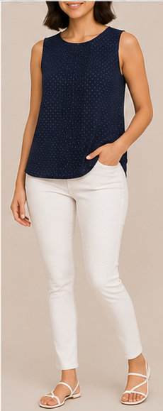 Blusa Sin Mangas Azul Marino con Lunares