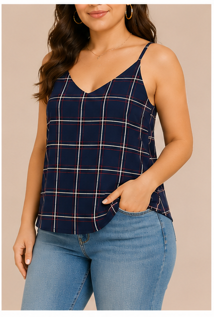 Blusa de tirantes con estampado de cuadros