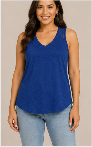 Blusa Sin Mangas Azul Cuello V