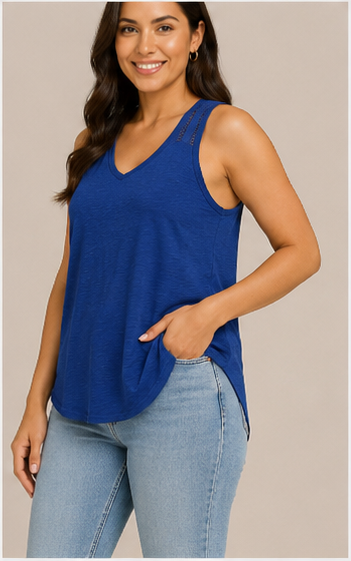 Blusa Sin Mangas Azul Cuello V