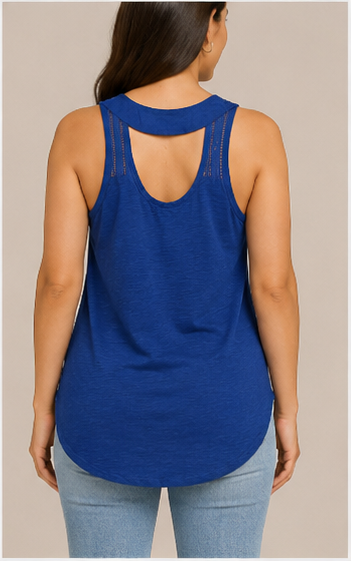 Blusa Sin Mangas Azul Cuello V