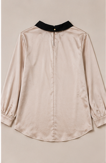 Blusa satinada con cuello de contraste