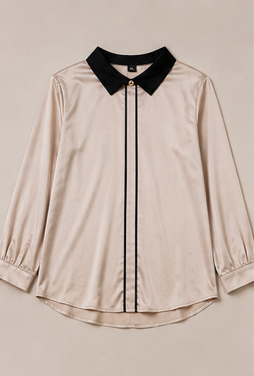 Blusa satinada con cuello de contraste