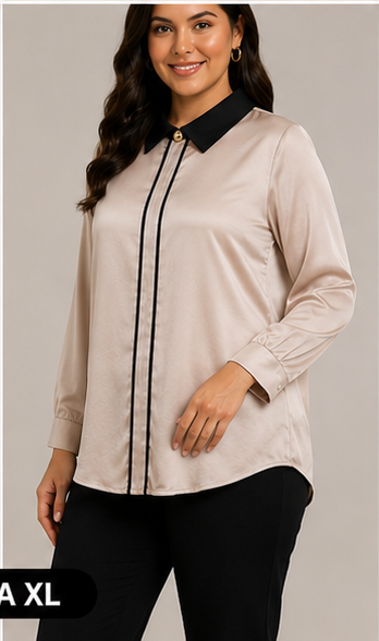 Blusa satinada con cuello de contraste