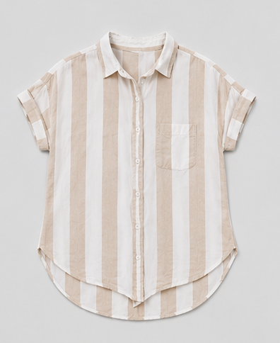 Blusa Camisera de Rayas Beige y Blanco