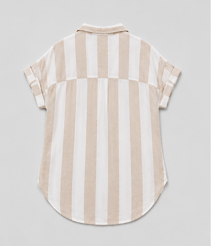 Blusa Camisera de Rayas Beige y Blanco