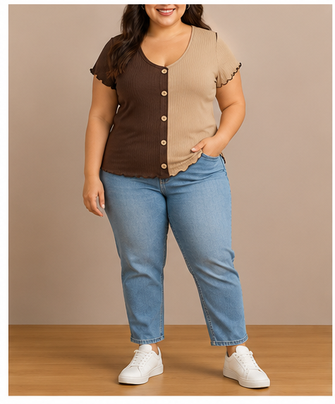 Blusa Bicolor Acanalada para Mujer