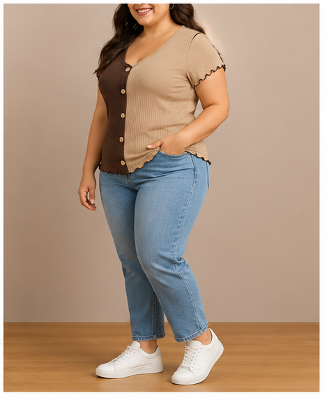 Blusa Bicolor Acanalada para Mujer