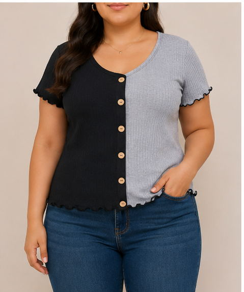 Blusa Bicolor Acanalada para Mujer