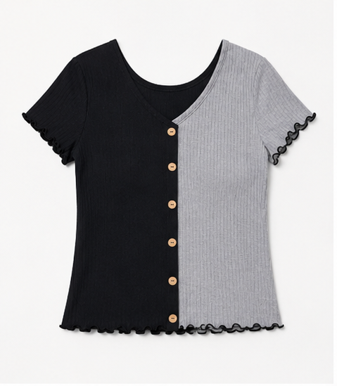 Blusa Bicolor Acanalada para Mujer