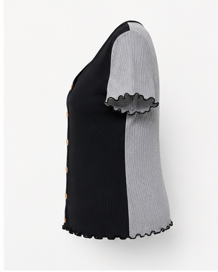 Blusa Bicolor Acanalada para Mujer