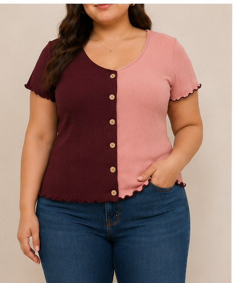 Blusa Bicolor Acanalada para Mujer