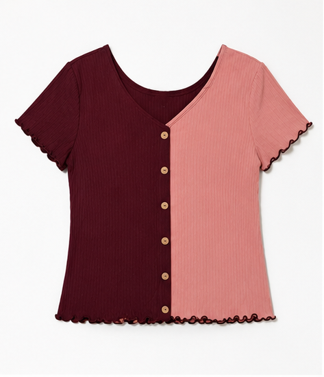 Blusa Bicolor Acanalada para Mujer