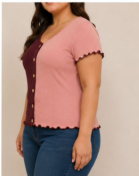 Blusa Bicolor Acanalada para Mujer