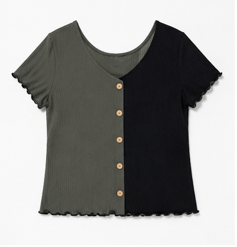 Blusa Bicolor de Punto Acanalado para Mujer
