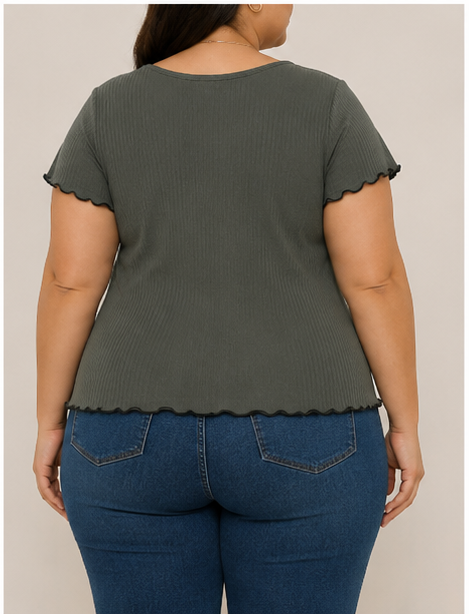 Blusa Bicolor de Punto Acanalado para Mujer