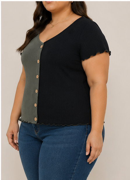 Blusa Bicolor de Punto Acanalado para Mujer
