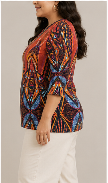 Blusa Bohemia Multicolor con Estampado Étnico