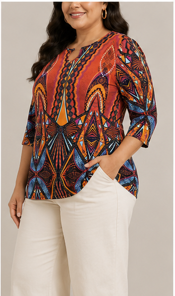 Blusa Bohemia Multicolor con Estampado Étnico